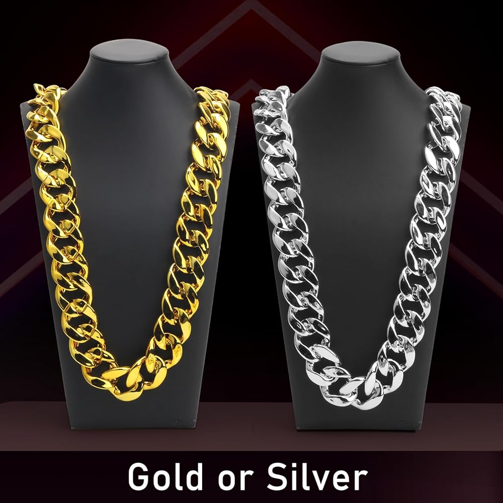 Catcan Hip Hop Chunky Gold & Silver Chain 2 Pack, 32 Inch