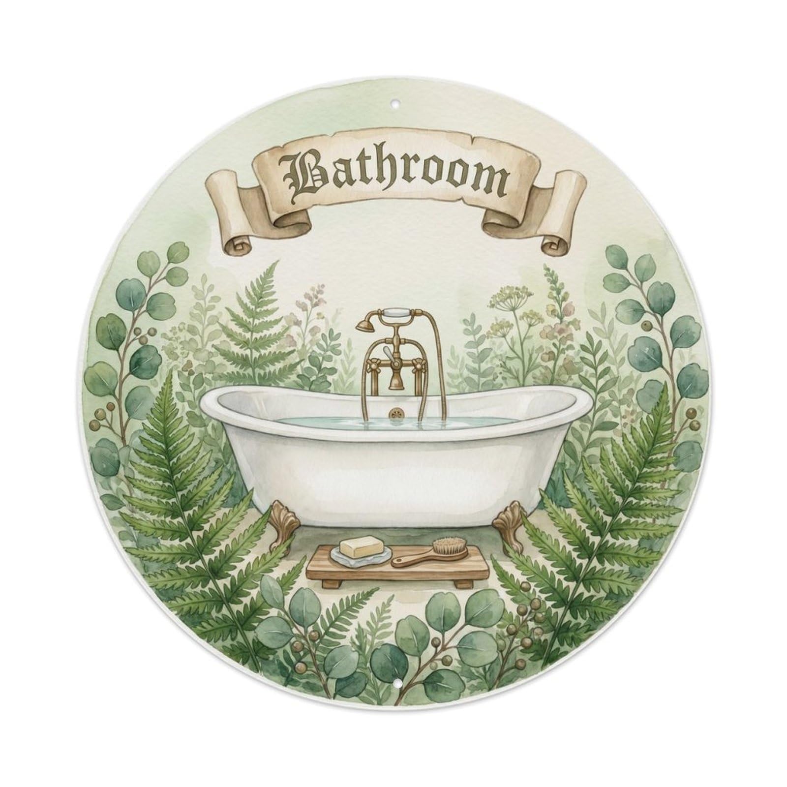 Fqnyr Style Bathroom Botanical Cottage Round Bathroom Metal Tin Sign