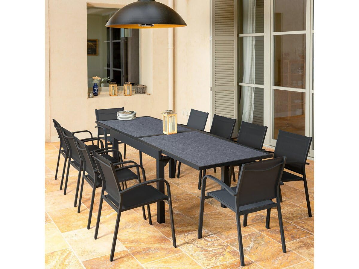 Table Jardin en Aluminium Extensible Lagos - 200/320 x 105 x 76 cm - Noir