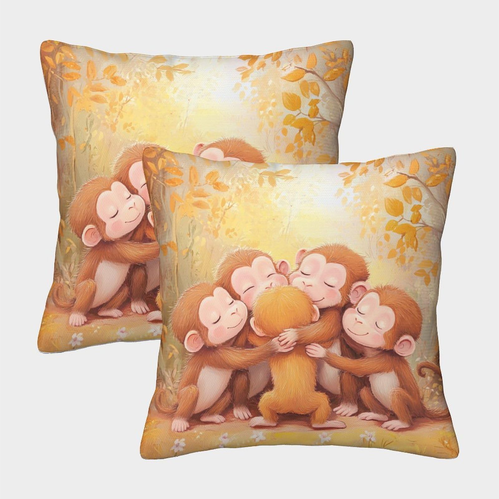 kaiyun 2 Pack Cartoon Monkey Hug Celebration Pillowcase 45x45cm,Pastel Colors Cushion Cover,3D Digital Printing Bed Sofa Decorative