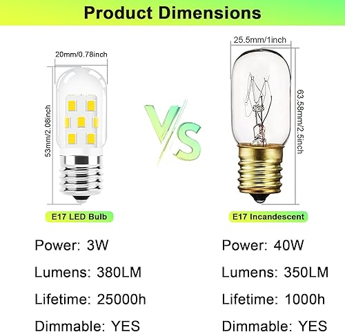 Miniatura 2 de TAIYALOO Bombilla LED E17 regulable para microondas, 40 W, incandescente, repuesto para electrodomésticos sobre estufa, refrigerador, campana