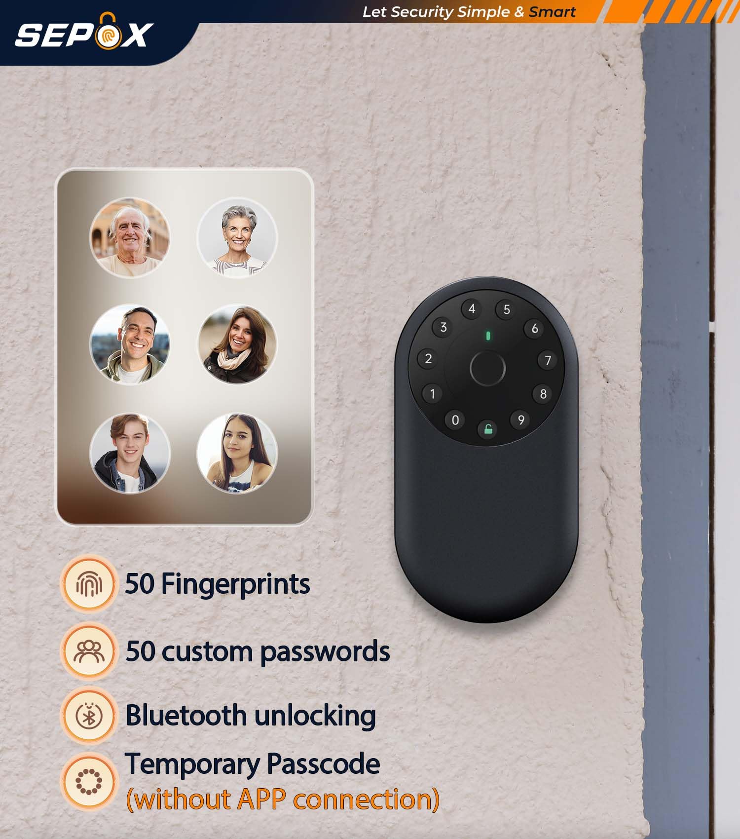SEPOX Boîte à clés intelligente, Coffre à clés portable et fixé au mur pour l'extérieur avec contrôle Bluetooth et application – Aluminium résistant aux intempéries (Empreinte digitale)