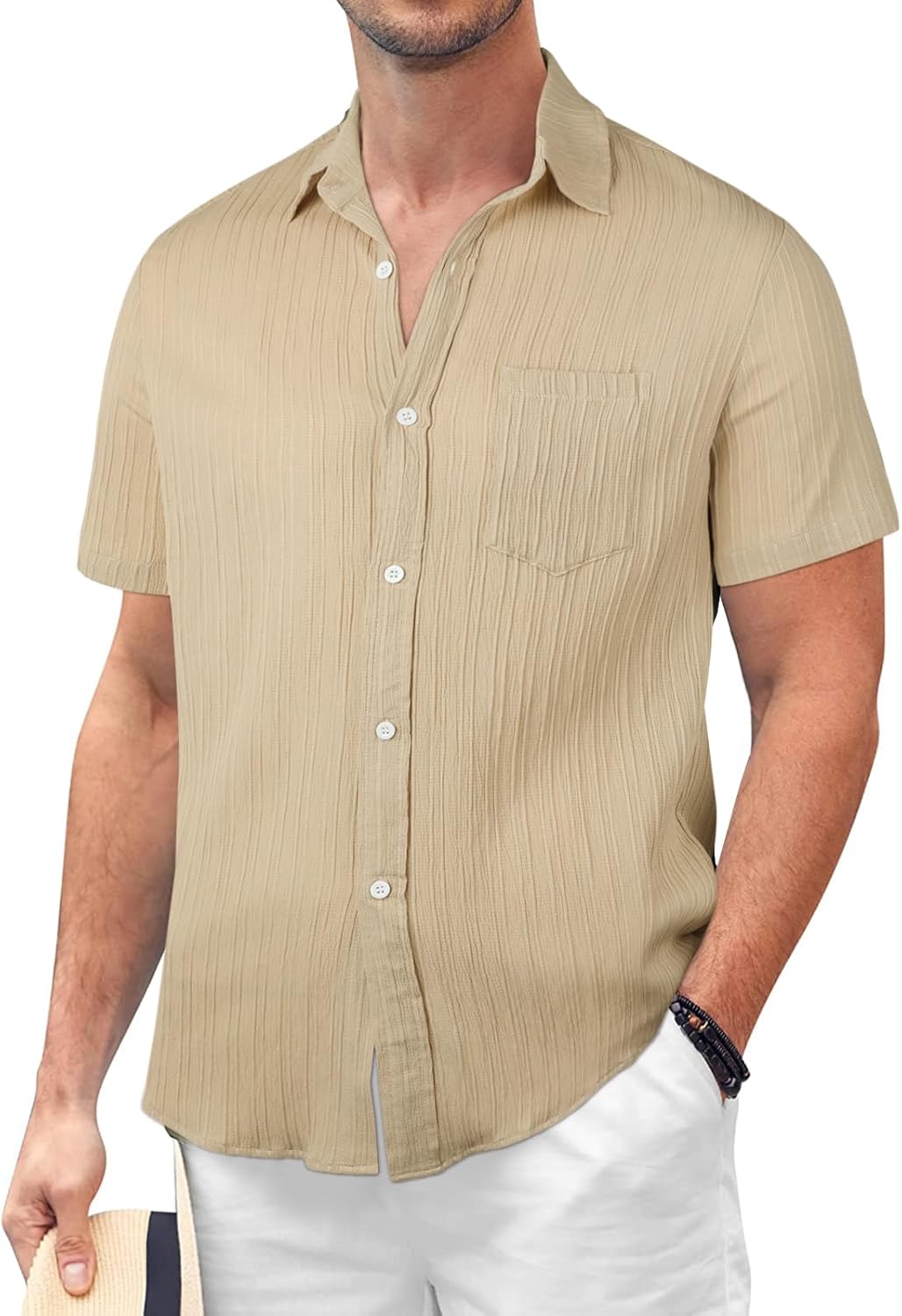 Sumolux Mens Casual Button Down Shirts Short Sleeve Summer Cuban Wedding Shirt Hawaiian Vacation Beach Shirts - Amazon product rated Grade B