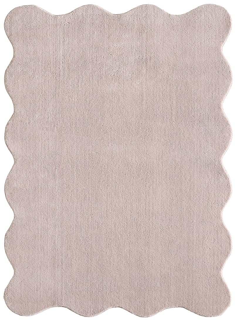 the carpet Lina Shape Scallop Tappeto, pelliccia sintetica, tappeto morbido, retro antiscivolo, lavabile, super soffice, Rosa, 160 x 220 cm
