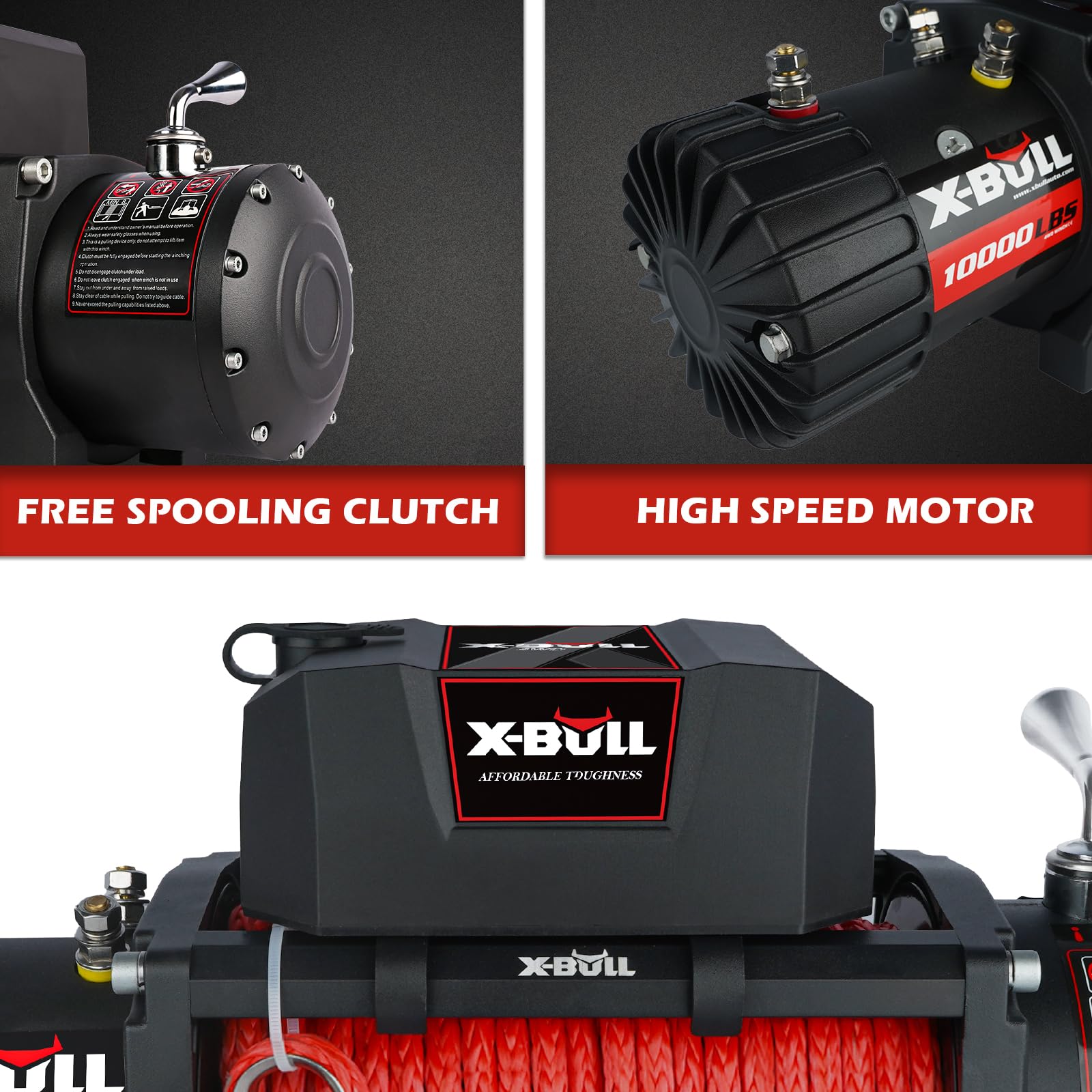 X-BULL Wyciągarka elektryczna Winch Prime - Siła uciągu 10000 funtów (4536 kg) - Elektryczna wciągarka linowa - Pługi, UTV, ATV, Quady, Terenowe - 53 x 16 x 27 cm - 12 V, Czarna