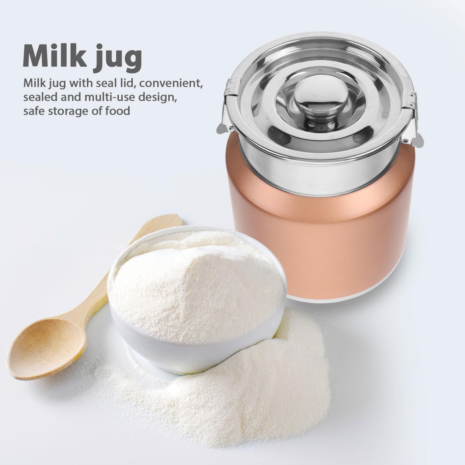 Hemobllo Jarra de Leche de Acero Inoxidable con Tapa Hermética para Almacenamiento Múltiple Recipiente Resistente para Cocina Camping y Alimentos Secos Color Champán
