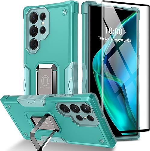 AMILIFECASES Funda rígida para Samsung Galaxy S22 Ultra S22 Ultra a prueba de golpes con soporte y protector de pantalla de vidrio templado funda