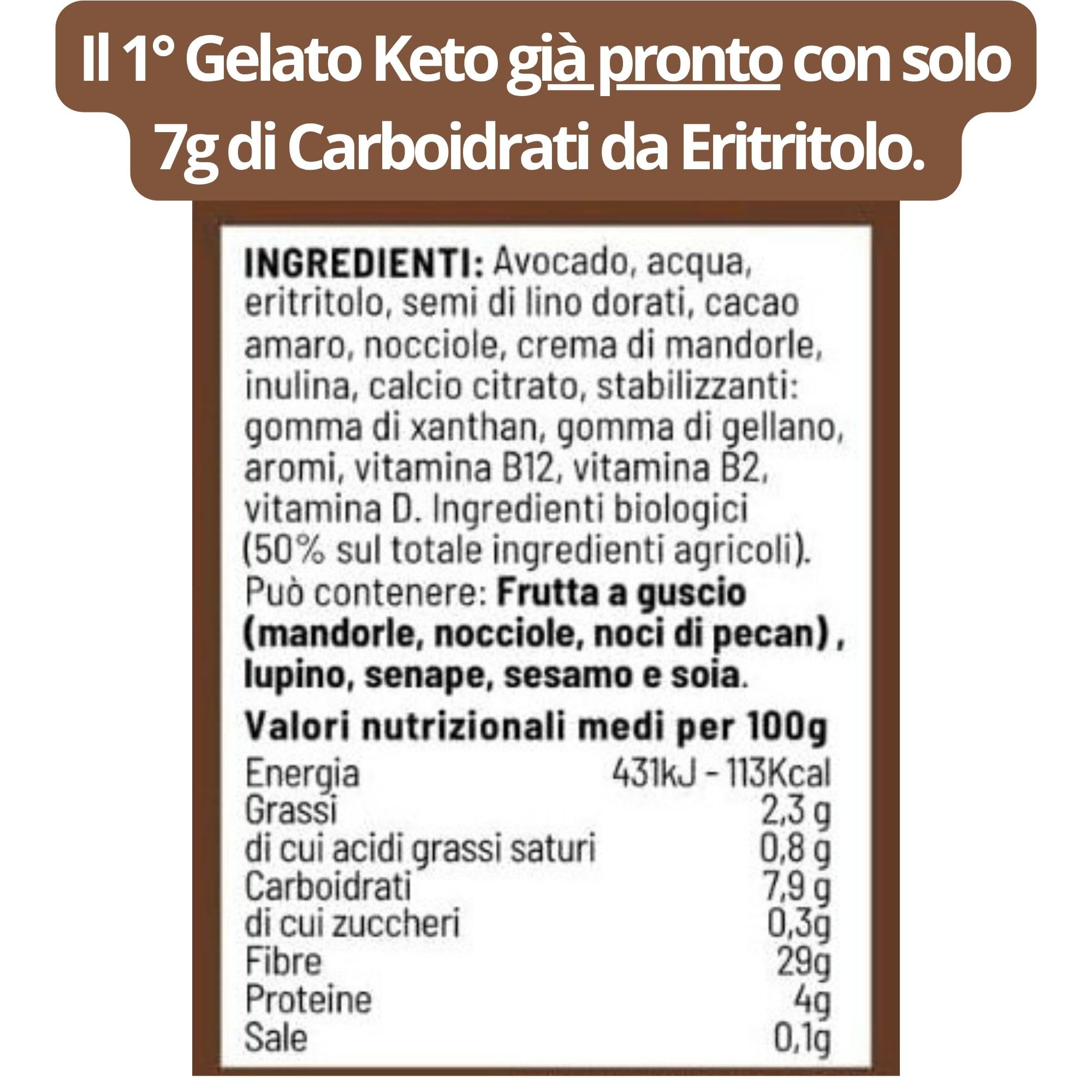 KETO & FIT 01 CARB Gelato Keto, Gelato senza Zucchero Dolcificato con Eritritolo, Gelato senza Lattosio, Vegan e Senza Glutine, al Bacio Pronto da Gustare in Vaschetta Termica da 400g