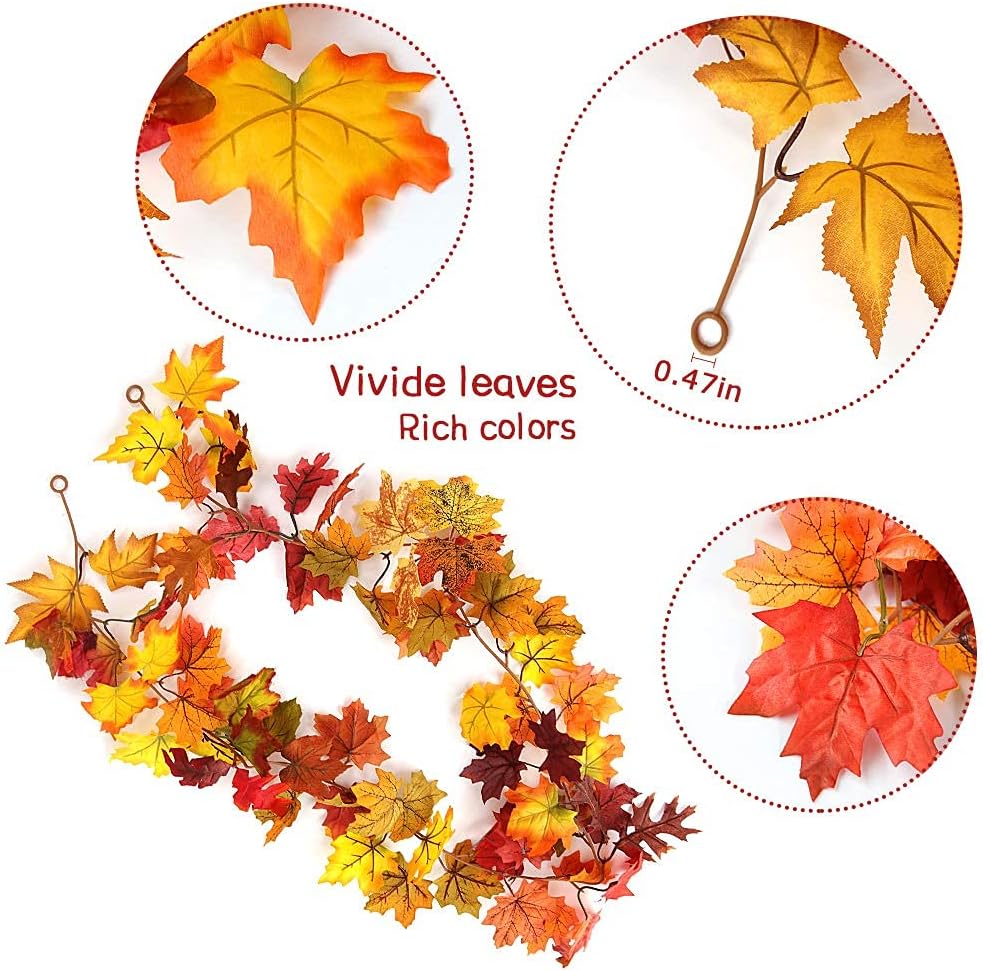 Myfolrena 2-Pack Fall Garland Maple, 5.9ft Artificial Hanging Fall Leaves Garland Vines Christmas Halloween Thanksgiving Decor for Home Wedding Party (Dark Red)