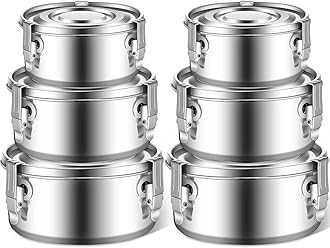 Zopeal 6 Pcs Stainless Steel Food Storage Containers with Lid Bento Lunch Boxes Reusable Metal Flat Canisters for Camping Trips Picnic Snacks Soups Salads Leftovers, 3 Sizes (54oz, 74oz, 101oz)
