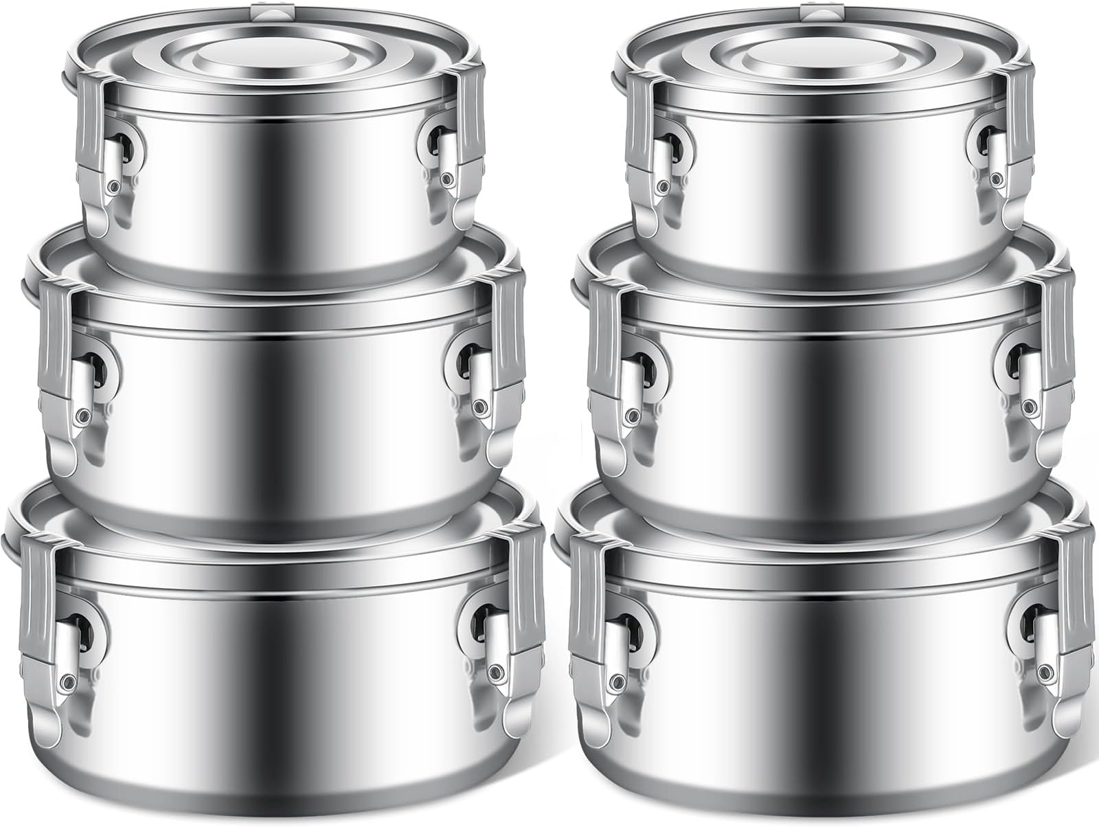 Zopeal 6 Pcs Stainless Steel Food Storage Containers with Lid Bento Lunch Boxes Reusable Metal Flat Canisters for Camping Trips Picnic Snacks Soups Salads Leftovers, 3 Sizes (54oz, 74oz, 101oz)