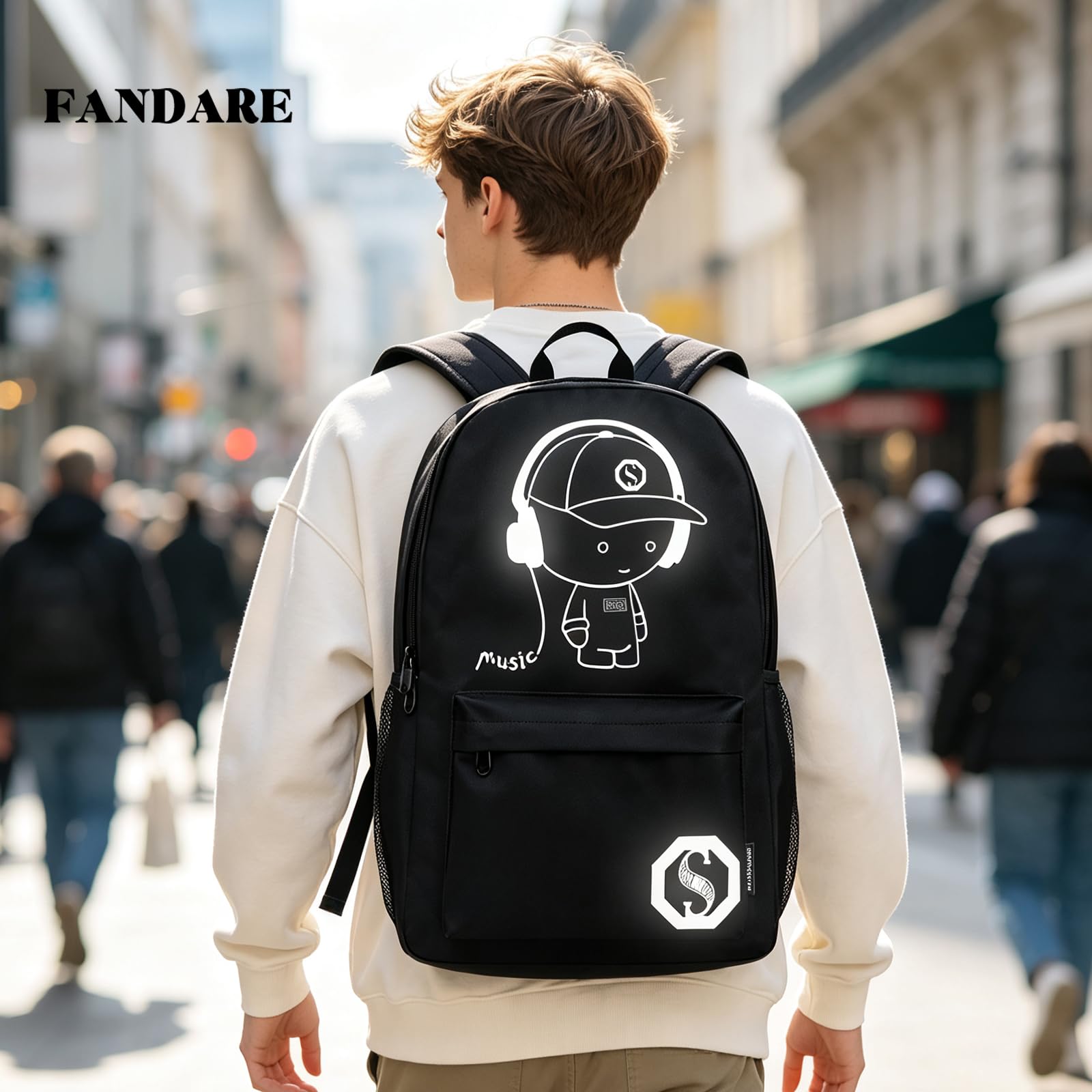 FANDARE Mochila Luminoso Bolsa de Escuela Unisexo Mochilas Tipo Casual Bolsos de Mujer Hombre Bolsa de Viaje Niña Niño School Bag Adolescente Knapsack con USB Daypack Impermeable Poliéster