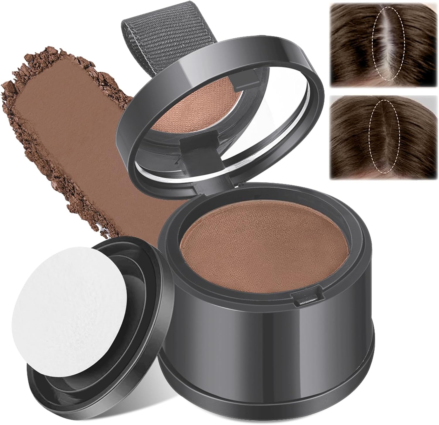 lomdung Aanzetpoeder, langdurige haaraanzet, poeder met spiegelspons, waterdicht haarpoeder voor vrouwen en mannen, direct effect haarconcealer voor haarverdichting, camoufleren, donkerbruin