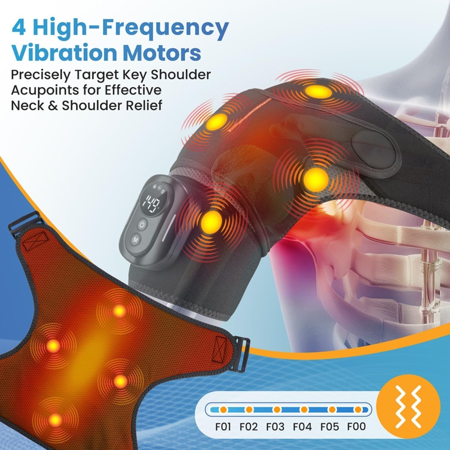 Hewelth Masseur D'épaule Triple Method, Doté De Fonctions De Thermothérapie, De Massage Et De Compression Par Coussins Gonflables (Noir,Télécommande)