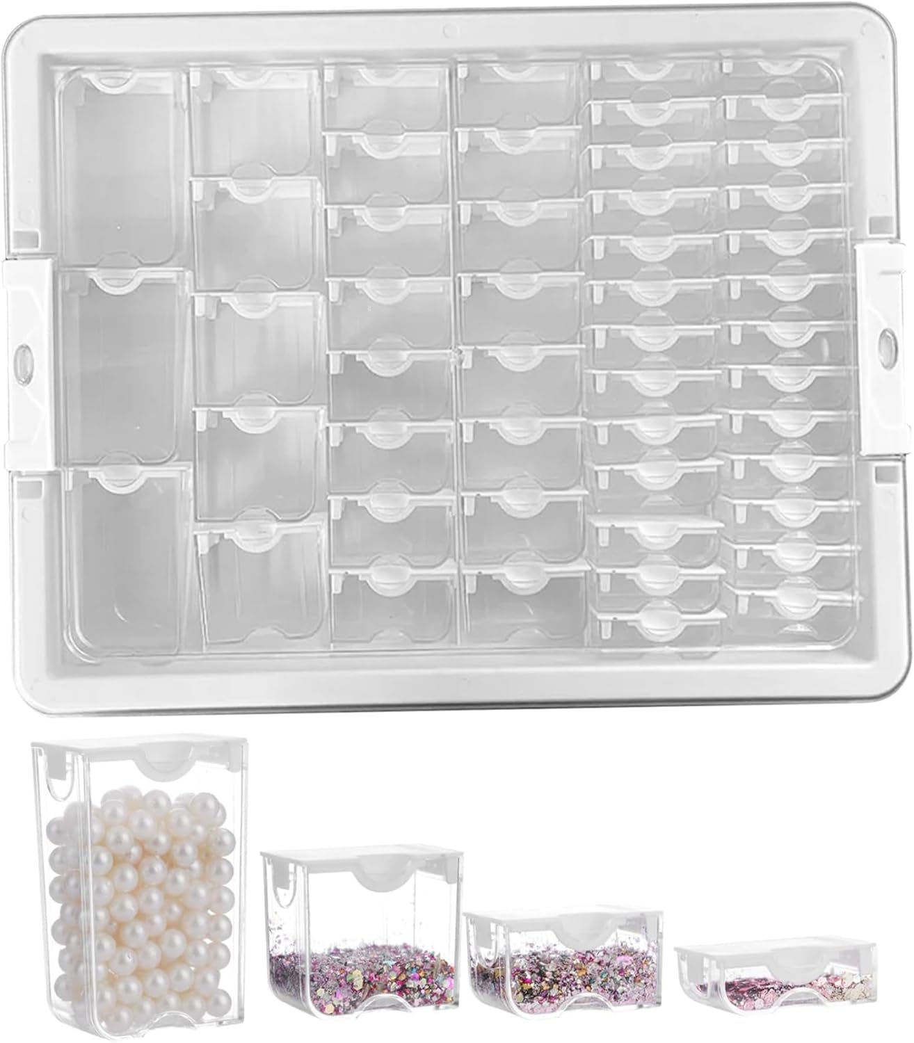 Bead Storage Container Set, 50Pcs Clear Removable Organizer Boxes with Lids, for Nail Art Rhinestone Jewelry