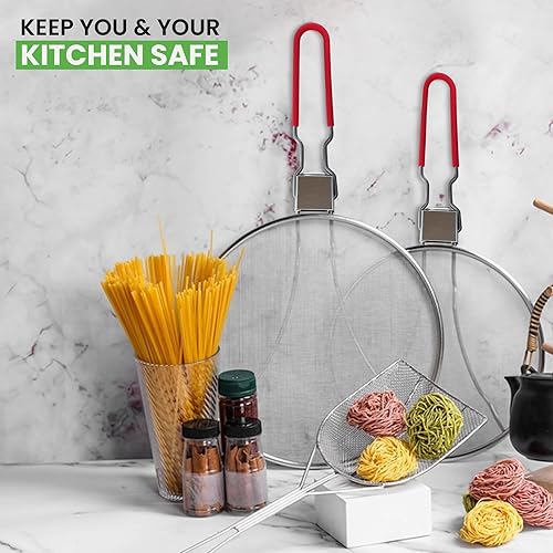 Miniatura 5 de Pantalla de salpicaduras para cocinar 13 pulgadas - Pantalla de salpicaduras de grasa de acero inoxidable para sartén - Pantalla de salpicaduras de