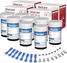 Sinocare 100pcs (Safe Accu) Blood Sugar Test Strips + 100pcs Twsit Lans., Diabetes Test Strips/Blood Glucose Test Strips Only for Safe Accu Blood Sugar Monitor (Safe Accu Strips- 100)
