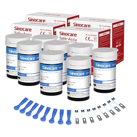 Sinocare Test Strips, 200pcs (Safe Accu) Blood Sugar Test Strip, Diabetes Test Strips, Blood Glucose Test Strips for Sinocare Safe Accu Blood Sugar Monitor, Pack of 200 (200pcs Strips & 200pcs Lans.)