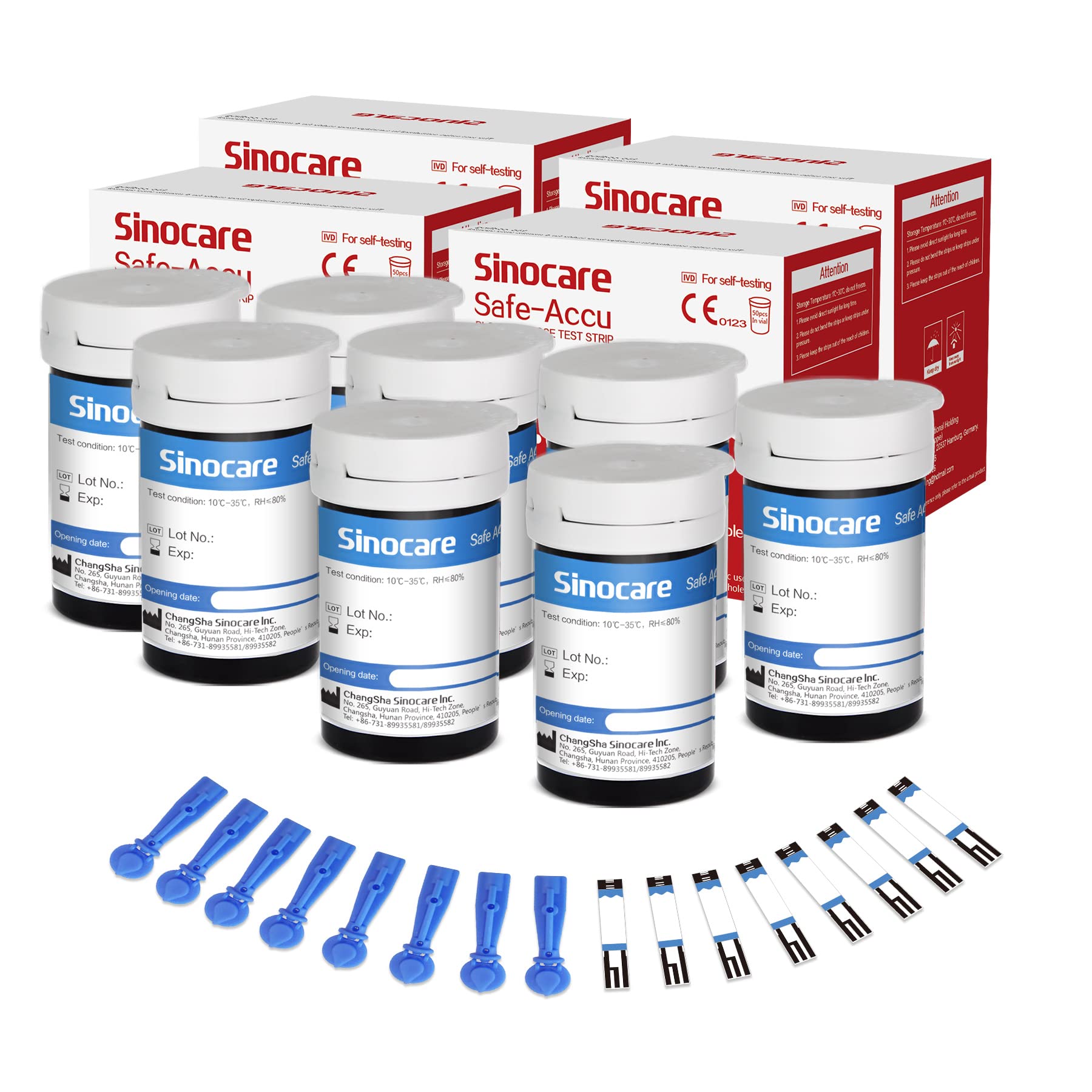 Sinocare Test Strips, 200pcs (Safe Accu) Blood Sugar Test Strip, Diabetes Test Strips, Blood Glucose Test Strips for Sinocare Safe Accu Blood Sugar Monitor, Pack of 200 (200pcs Strips & 200pcs Lans.)ClimatePartner certified