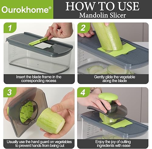 Miniatura 5 de Ourokhome Cortadora de verduras de mandolina 10 en 1, trituradora multifuncional de verduras con contenedor, rallador de limón de cocina, rallador