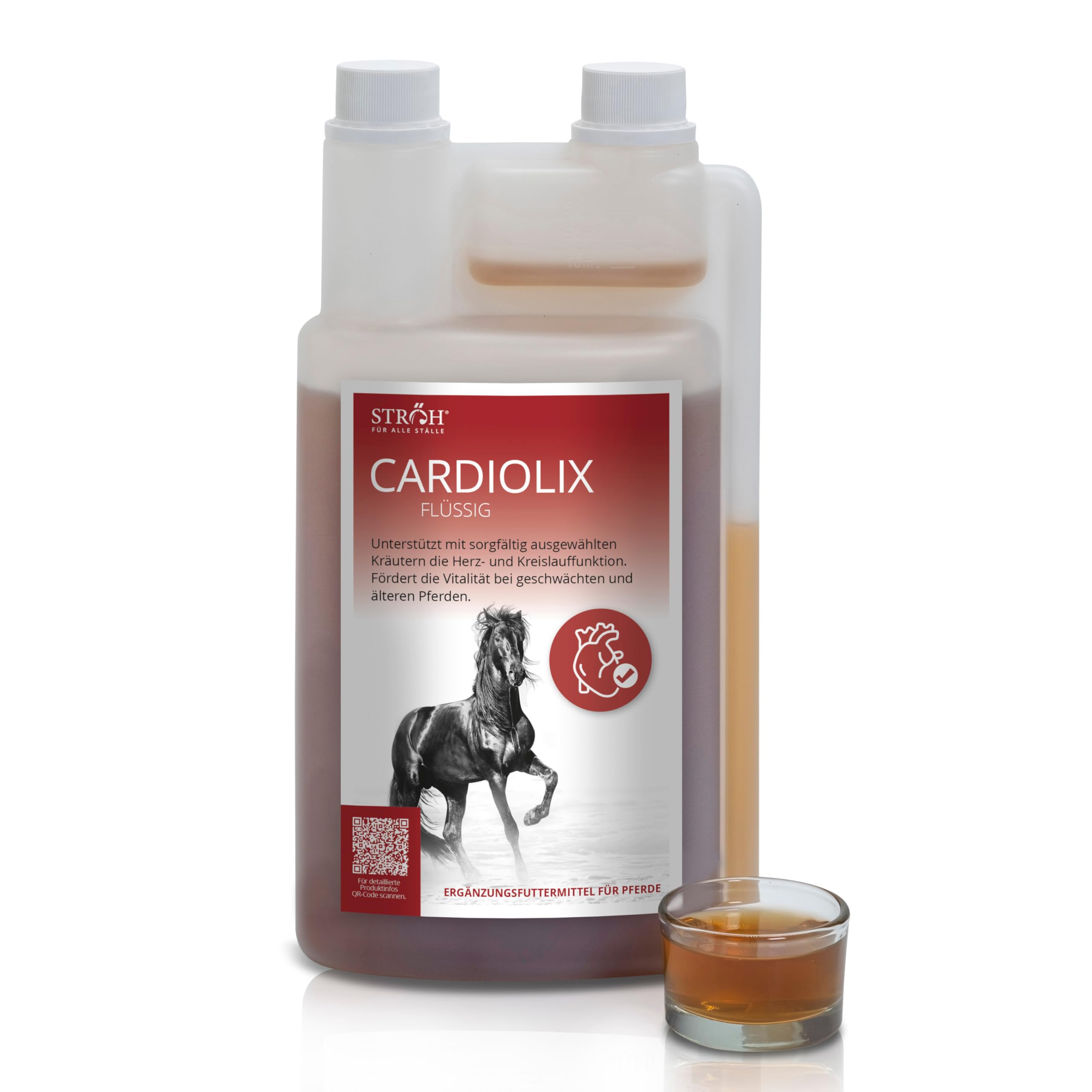 STRÖH CARDIOLIX (1l) • Herz-Kreislauf-Unterstützung • Ergänzungsfuttermittel für Pferde • Kräuter Elixier mit Weißdorn & Rosmarin für Vitalität • Ideal für ältere Pferde