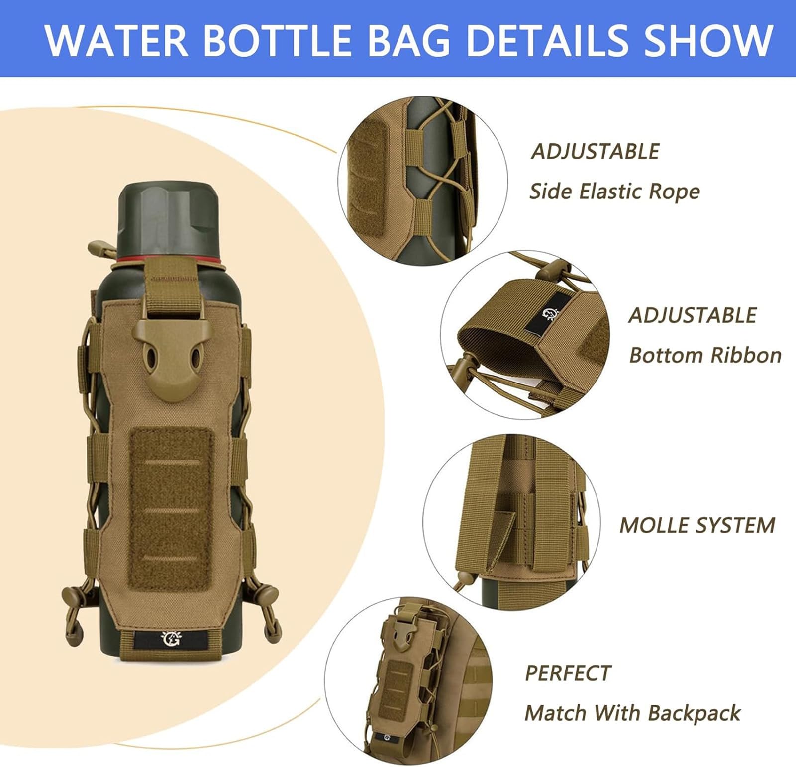Sac de sport,Pochette tactique pour bouteille d'eau Molle,sac militaire