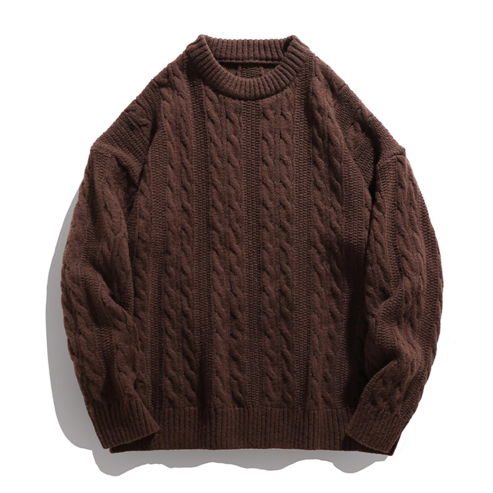 Pull col rond hommes ample tricot jacquard fleurs torsadées - 8