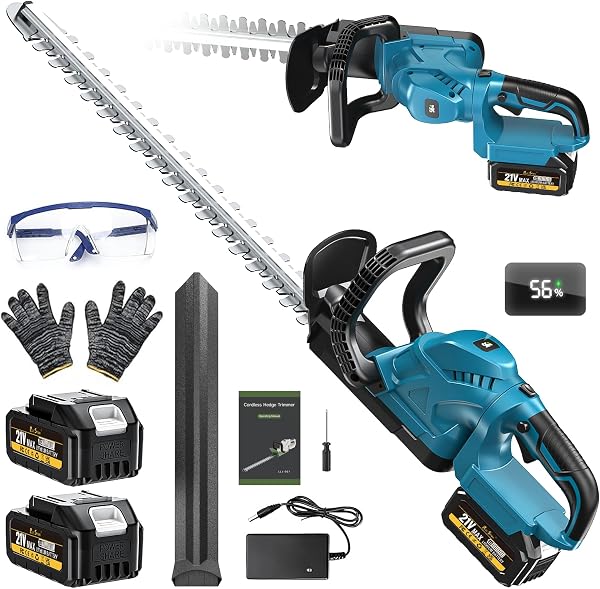 Taille-haies sans fil RayShine 51 cm, lame acier trempé, 2 batteries 4000 mAh, poignée rotative 90°