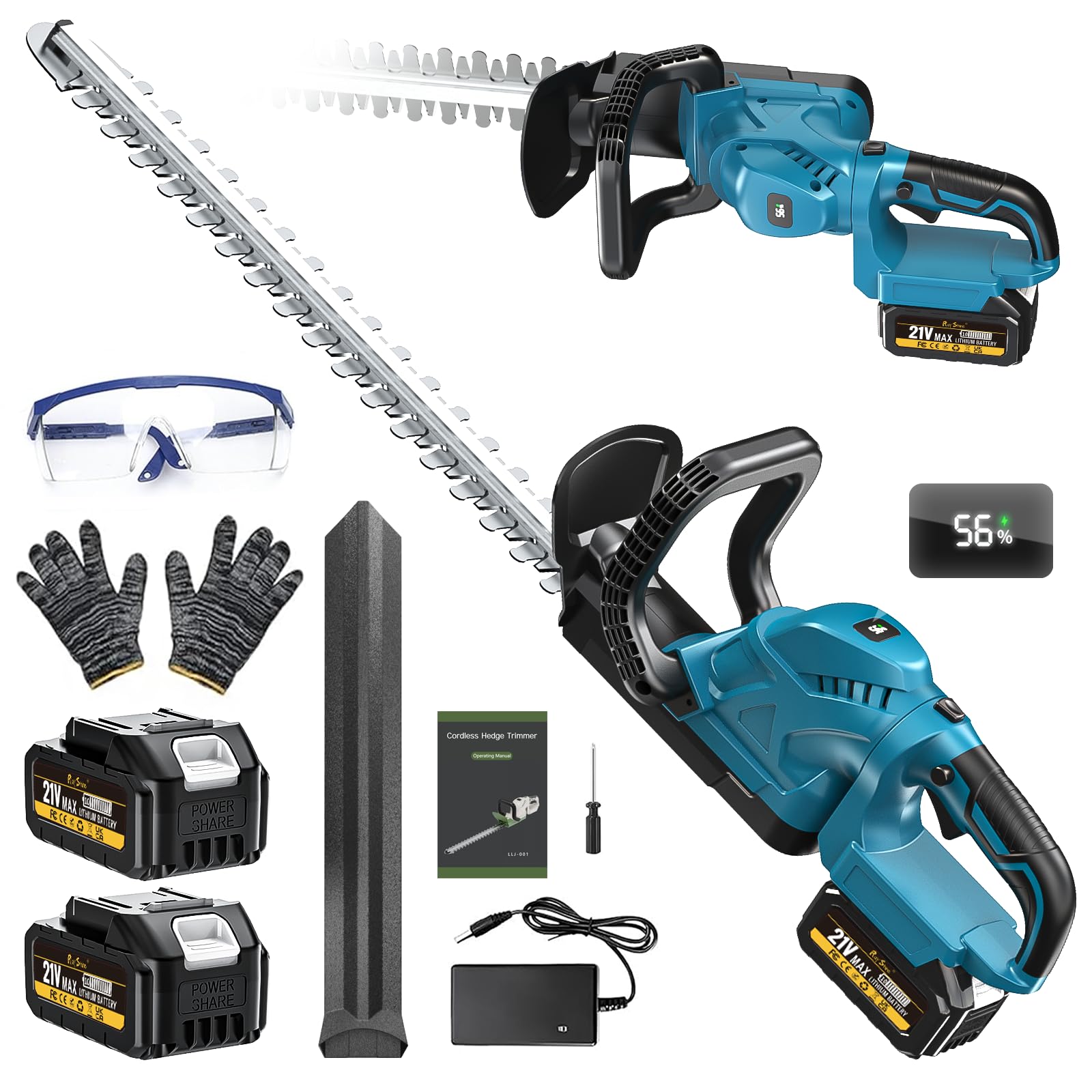 Akku-Heckenschere mit 2 x 4000 mAh Akku | Digitale Akkuanzeige, 90° drehbarer Handgriff, Hochwertige Messer, Reinkupfer-Motor, Für Sträucher & Bäume