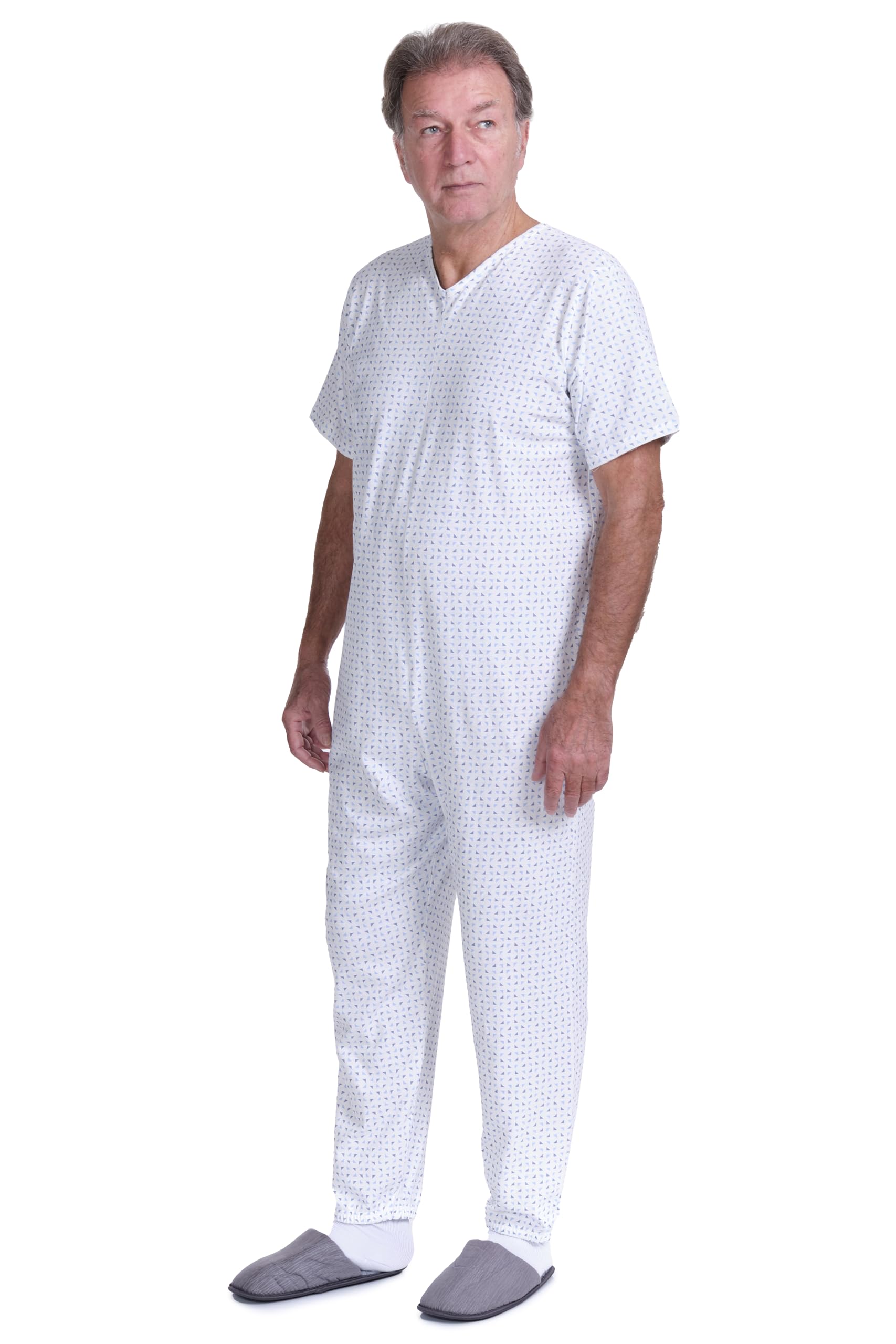 Pyjama pour Alzheimer avec Fermeture au Dos, 100% Coton Léger, Manches Courtes, Pantalon Long, 9012/3, pour Personnes âgées