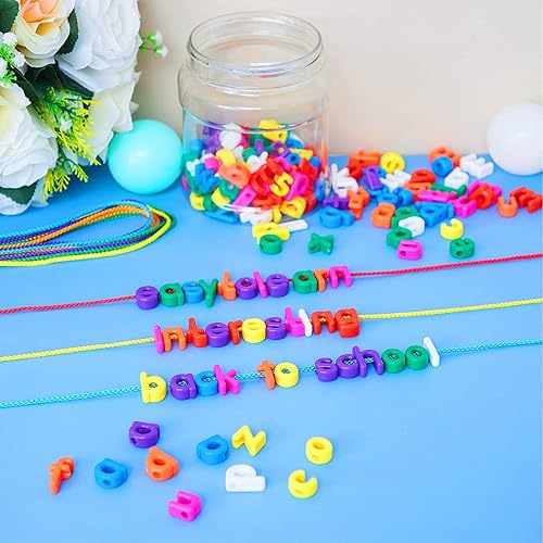 Miniatura 7 de Wesiti 408 piezas de letras minúsculas con cordones del alfabeto, juguetes de aprendizaje para niños pequeños ABC con cuentas del alfabeto, juguete