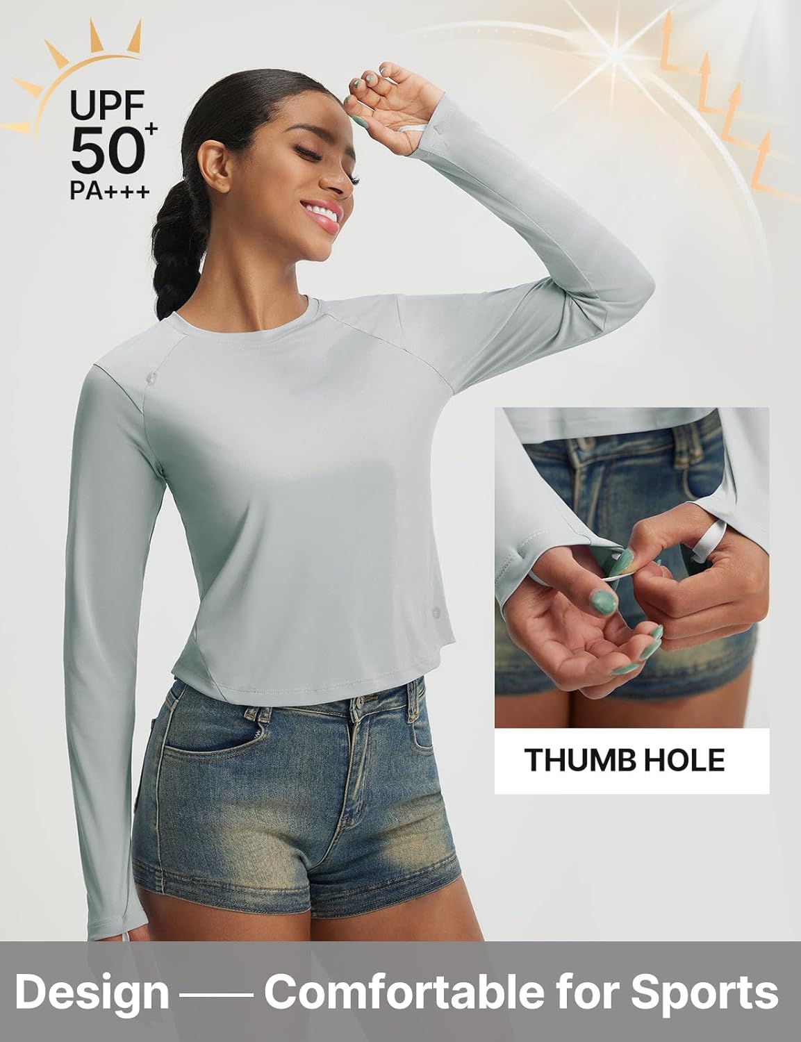 baleaf Women's UPF 50+ Long Sleeve Sun Shirts Crop Rash Guard UV Workout Tops SPF Slim Fit Lightweight Athletic Hiking - Image 2