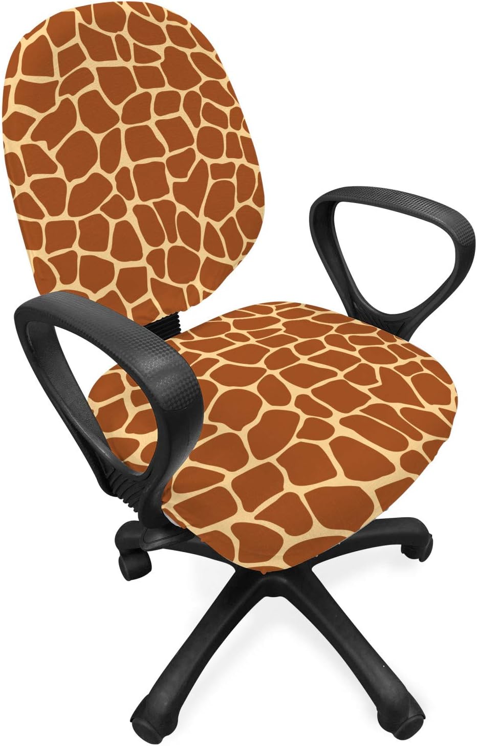 Ambesonne Earth Tones Office Chair Slipcover, Giraffe Skin Background Savannah Animal Savannah Inspired Design Print, Protective Stretch Decorative Fabric Cover, Standard Size, Cinnamon and Beige