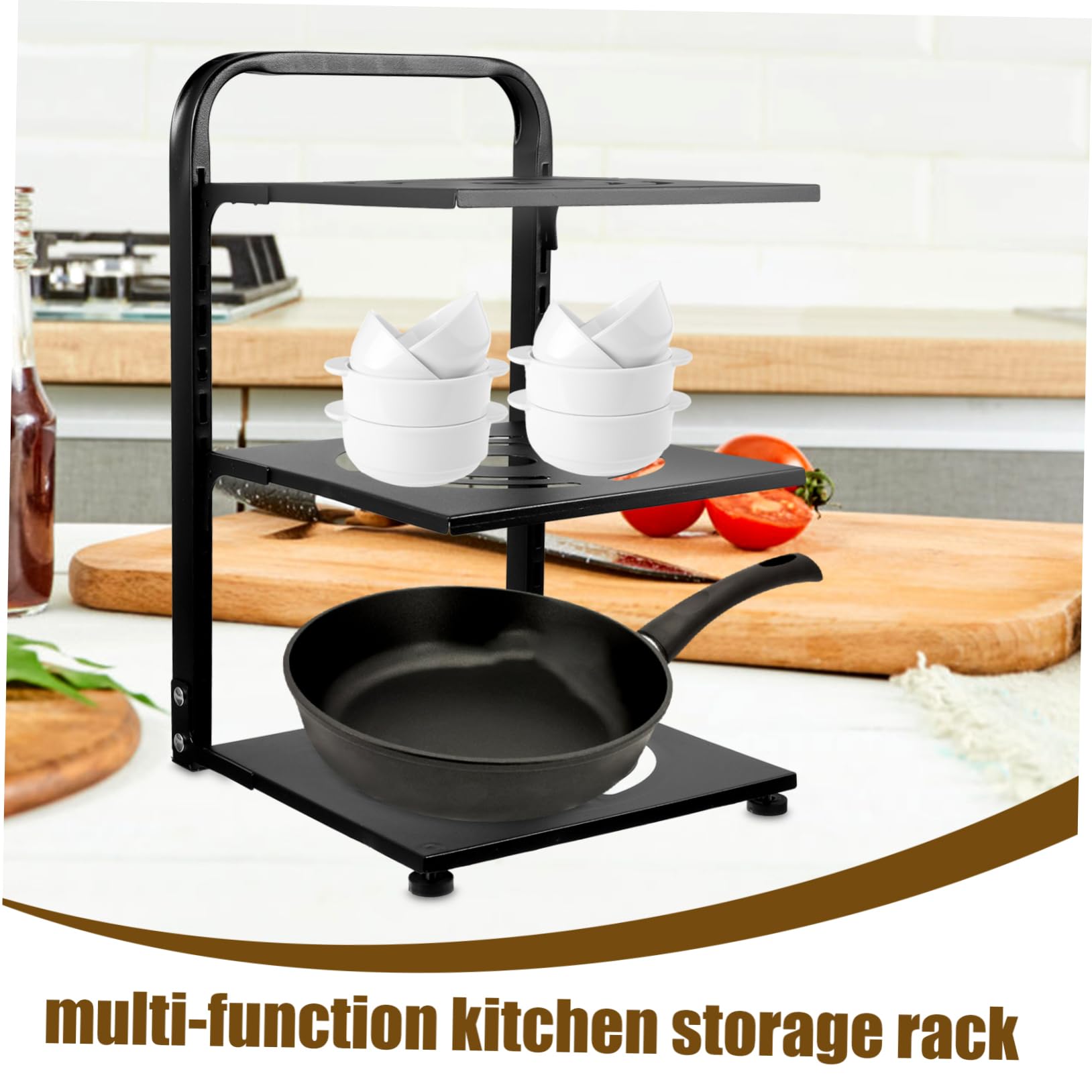 Organizzatore Pentole e Padelle Regolabile per Pentole in Acciaio al Carbonio Organizer per Padelle da Cucina Multifunzione Contenitore Utensili Cucina