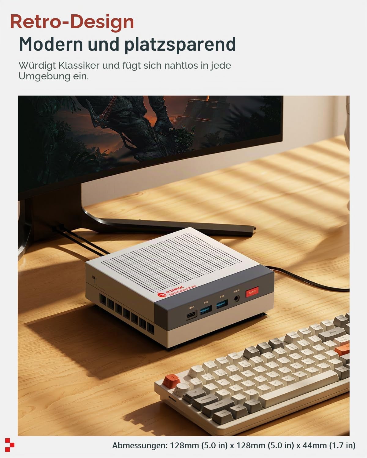 ACEMAGIC Retro X3 Gaming Mini PC, AMD Ryzen 7 H 255 16GB LPDDR5 RAM 1TB SSD | Bis zu 4,9 GHz, Radeon 780M Grafik, USB4, 2.5G LAN, WiFi 6E, BT 5.2, Triple 4K Display, Mini Desktop PC für Gaming & Creator