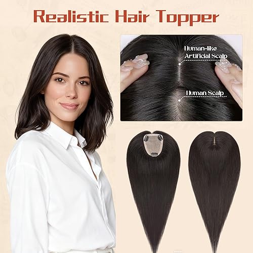 Miniatura 4 de Rich Choices Toppers de cabello humano para mujer, 100 % cabello Remy real, sin flequillo, densidad mejorada, 150 % de densidad, 3.5 x 5.5 in, base