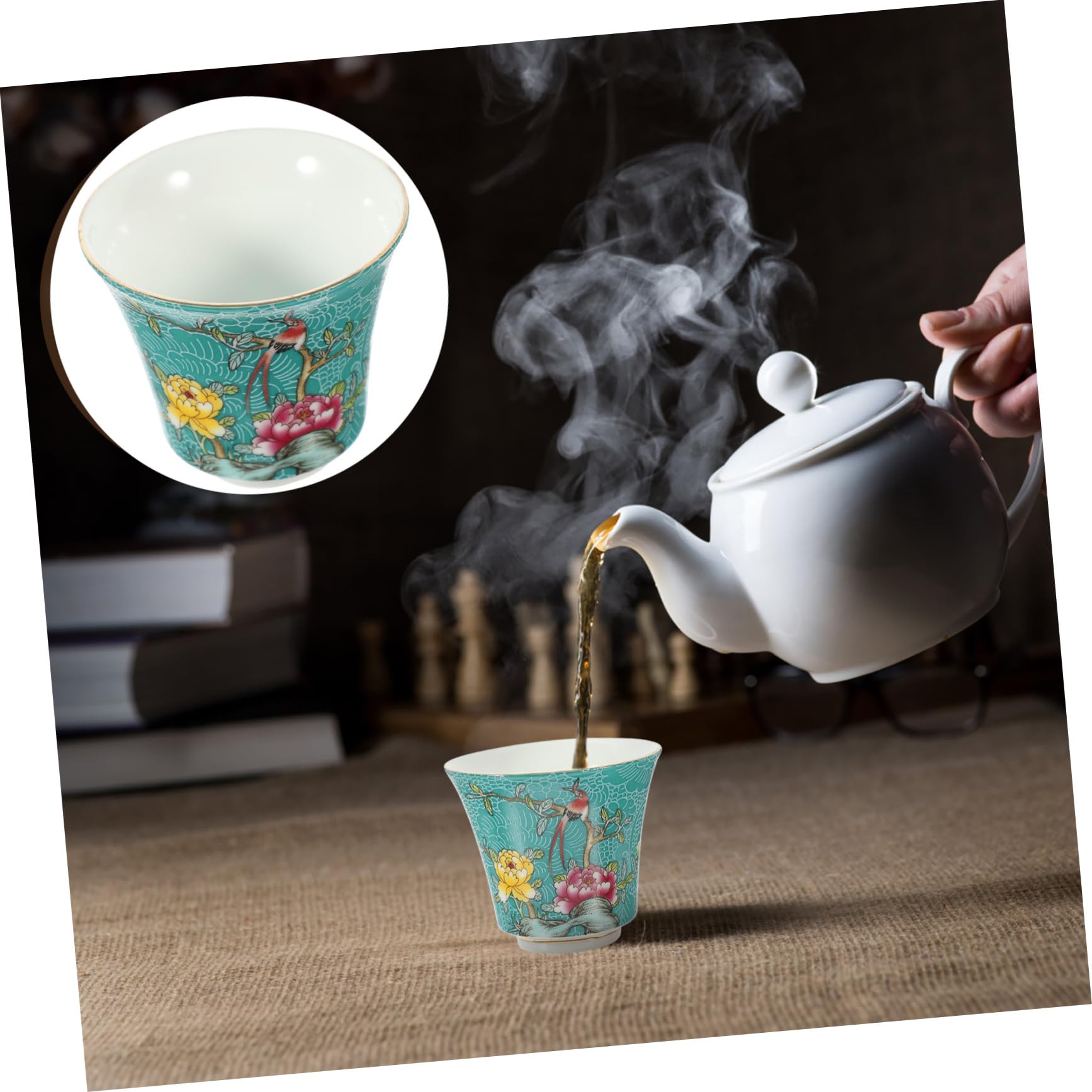 Tazza Da Tè in Retrò Decorativa Fiori e Uccelli Tazza Smaltata Per Bevande Calde e Fredde