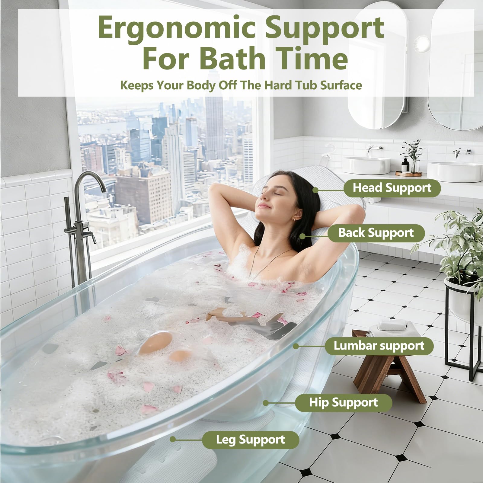 Coussin de Bain Complet pour Le Corps - avec Appui-tête - Support Lombaire
