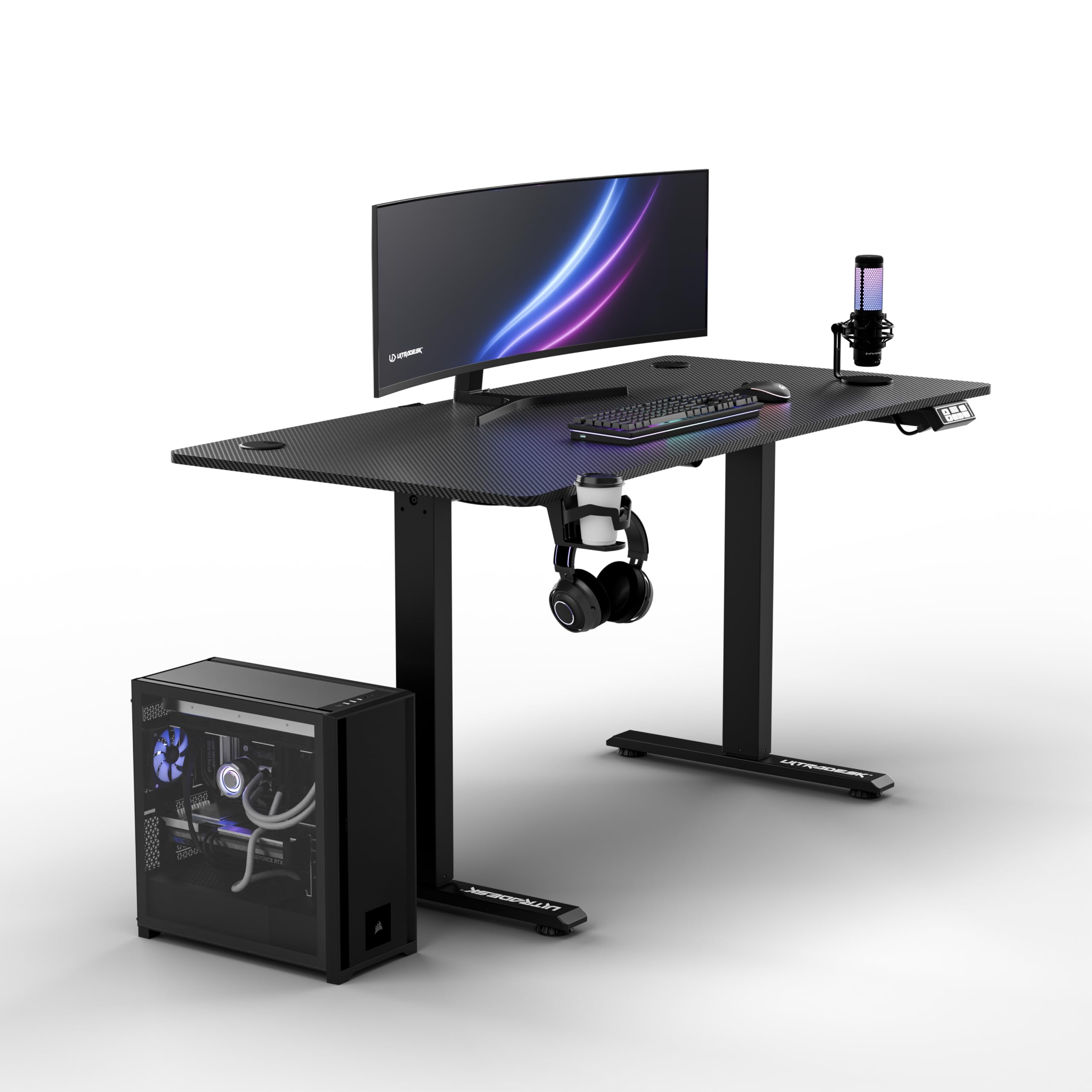 Ultradesk - Scrivania regolabile in altezza LEVEL V2 - Scrivania elettrica per computer 140 x 68 cm - Per il Gioco, l'Ufficio - Gioco da tavolo, PC da ufficio - Nero