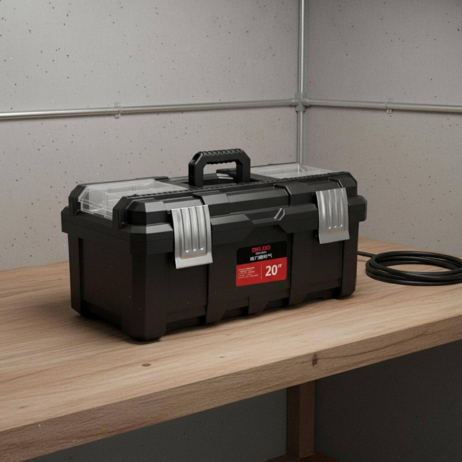 Contenitore per Attrezzi Scatola Organizer Cassettiera Valigetta Portautensili in PP Rinforzato per Officina, 20 Pollici, Fibbia In Plastica + Scatola Portaoggetti