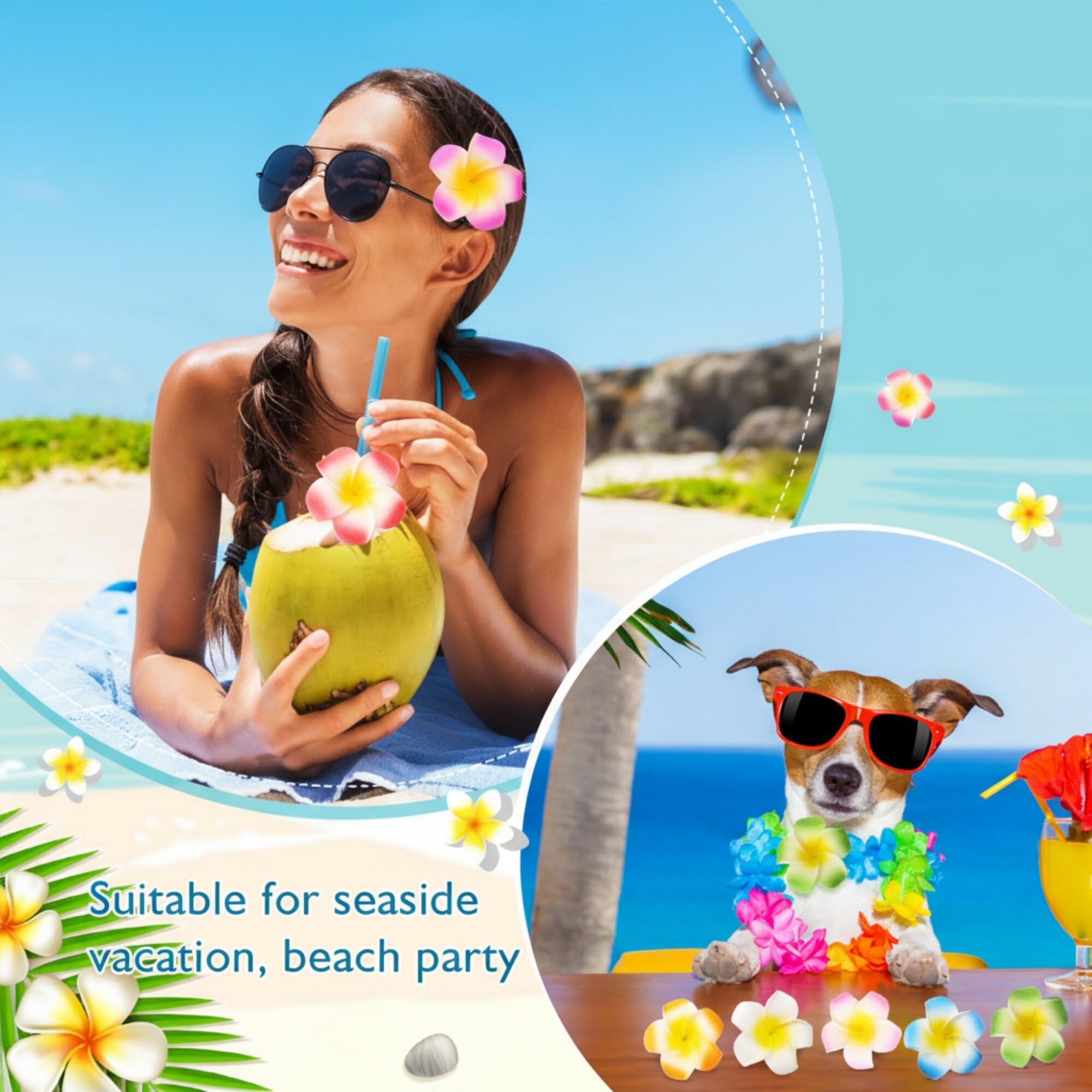 100 pinzas para el pelo de plumeria de 2 pulgadas con flores de espuma hawaiana para mujeres y niñas, Luau Beach Hawaii, tropical, novia, boda, fiesta, decoración, accesorios para el cabello,