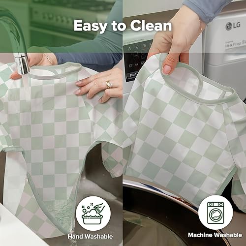 Vista 8 de haakaa Long Sleeve Baby Bib, Waterproof & Adjustable Baby Smock Bib for Eating, Painting & Play, Easy Wipe Clean, 6–24M Días a cuadros