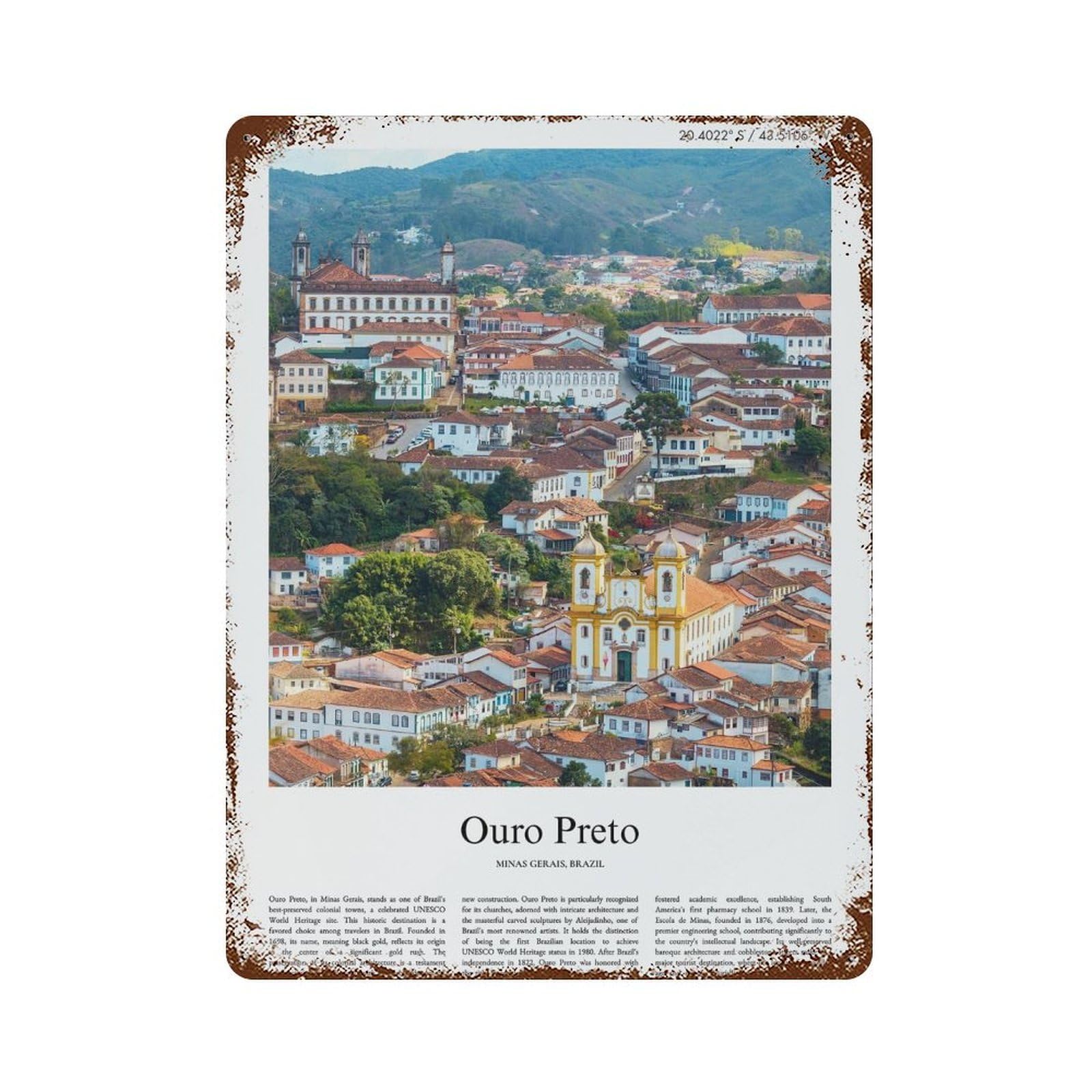 xiaoxiaoshen Ouro Preto Minas Gerais, Brazil City Scenery Wall Decor Art Metal Tin Poster Modern Home Decor Art Home Bar Shop Decorations Vintage Sign 40x30cm