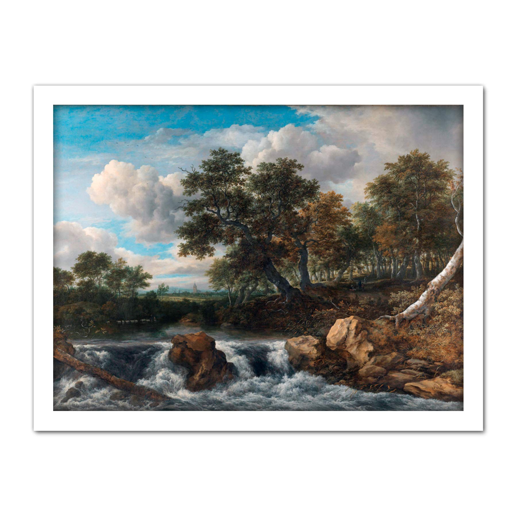 Artery8 Van Ruisdael Landscape Waterfall River Painting Artwork Framed Wall Art Print 18X24 Inch