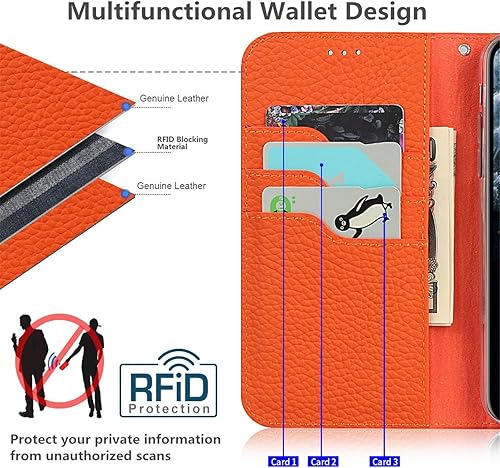 Miniatura 3 de iCoverCase Funda tipo cartera compatible con iPhone 13 Pro Max con ranuras para tarjetas, funda magnética de piel auténtica con bloqueo RFID,