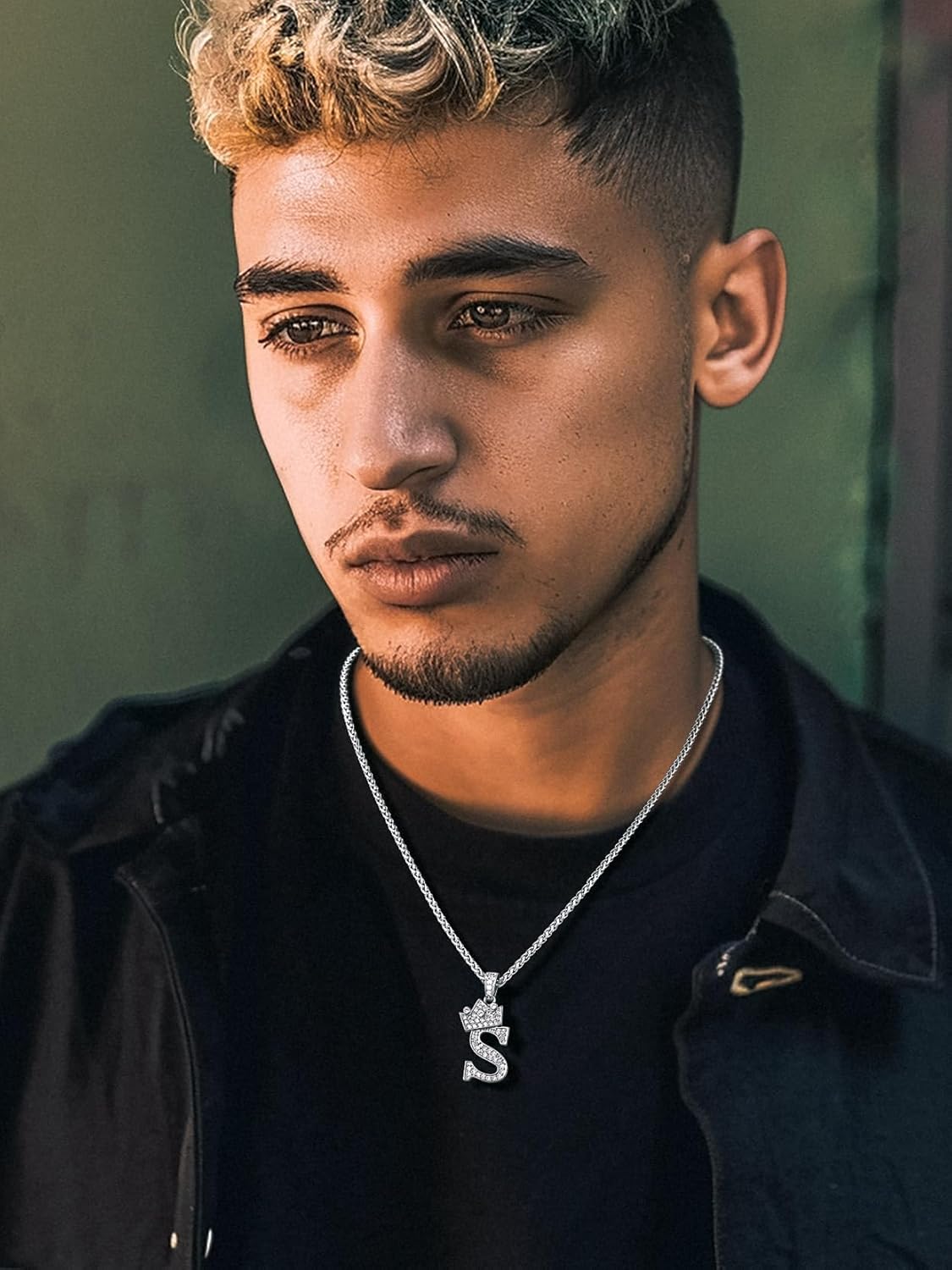 Richsteel Silver Crown Initial A-Z Necklace, Cubic Zirconia Letter Pendant with 22"+2'' Adjustable Chain, Men Women Bling Hip Hop Jewelry for Father's Day/Anniversaries/Birthdays - Image 2