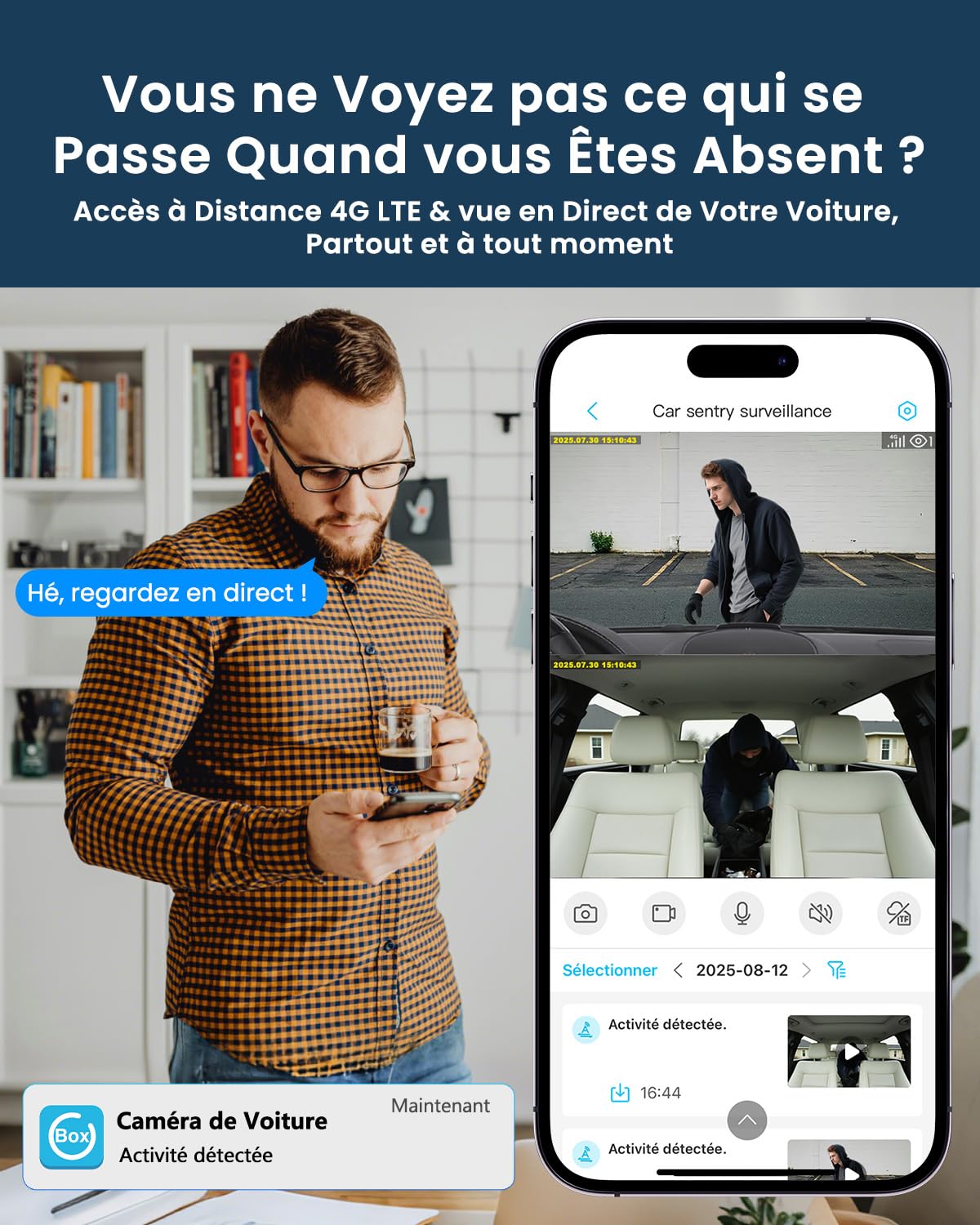 UCOCARE Dashcam Voiture 4G LTE Avant Arrière, Accès à Distance par App