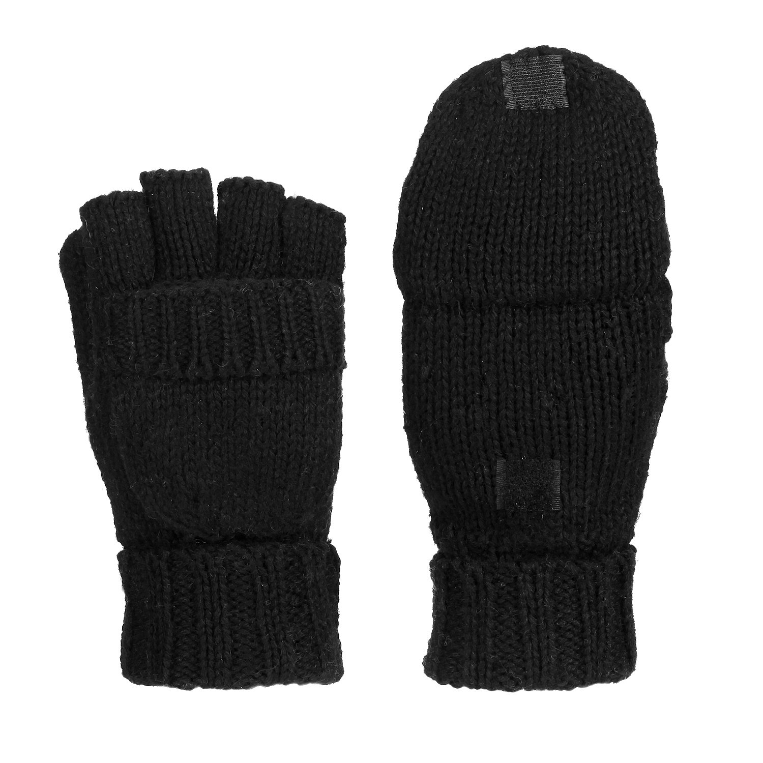 Sudawave Men's Knitted Wool Gloves with Leather Patch on Palm Micro Fleece Lined Warm Winter Gloves (Black)