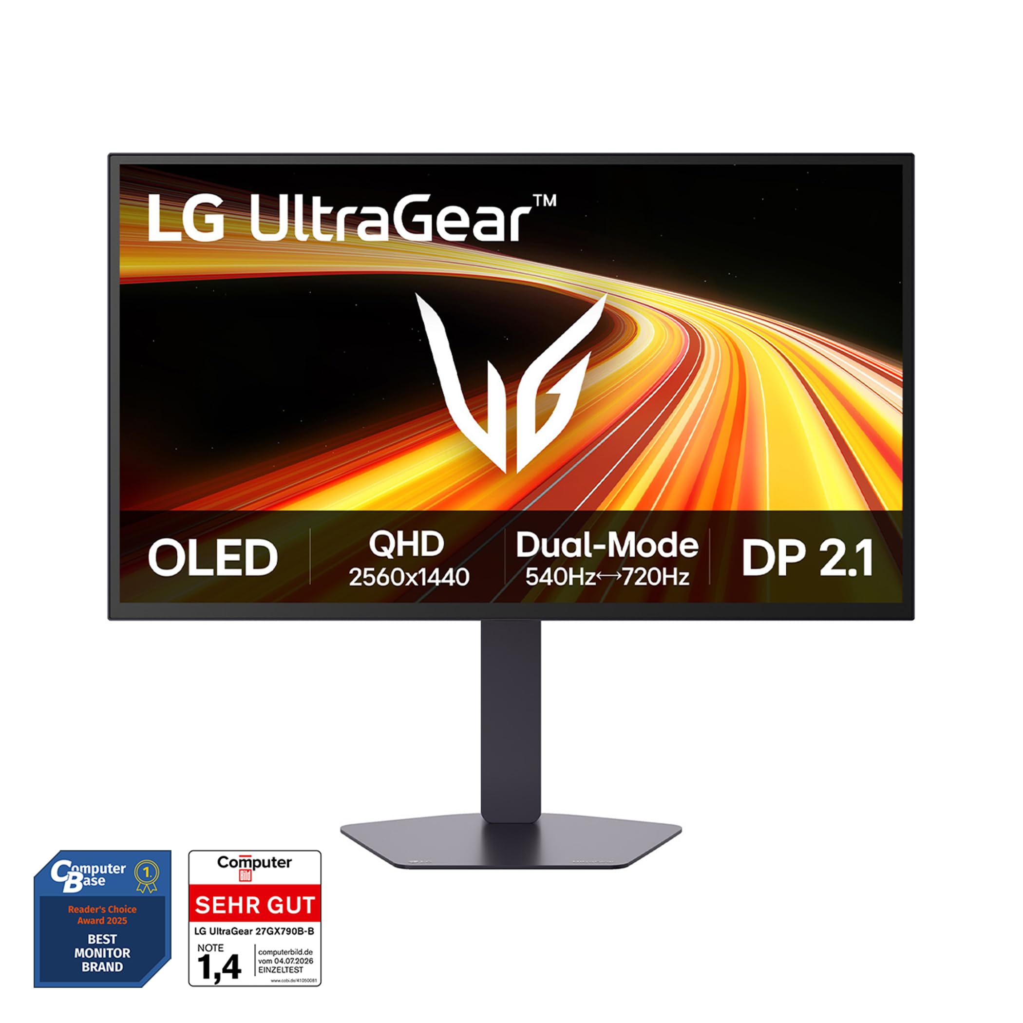 LG Ultragear™ 27GX790B-B 27 Zoll QHD OLED Gaming-Monitor, 540Hz/720Hz Dual Mode, 0,02ms, DisplayHDR True Black 500, AMD FreeSync Premium Pro, 1x DisplayPort 2.1, 2X HDMI 2.1, Schwarz