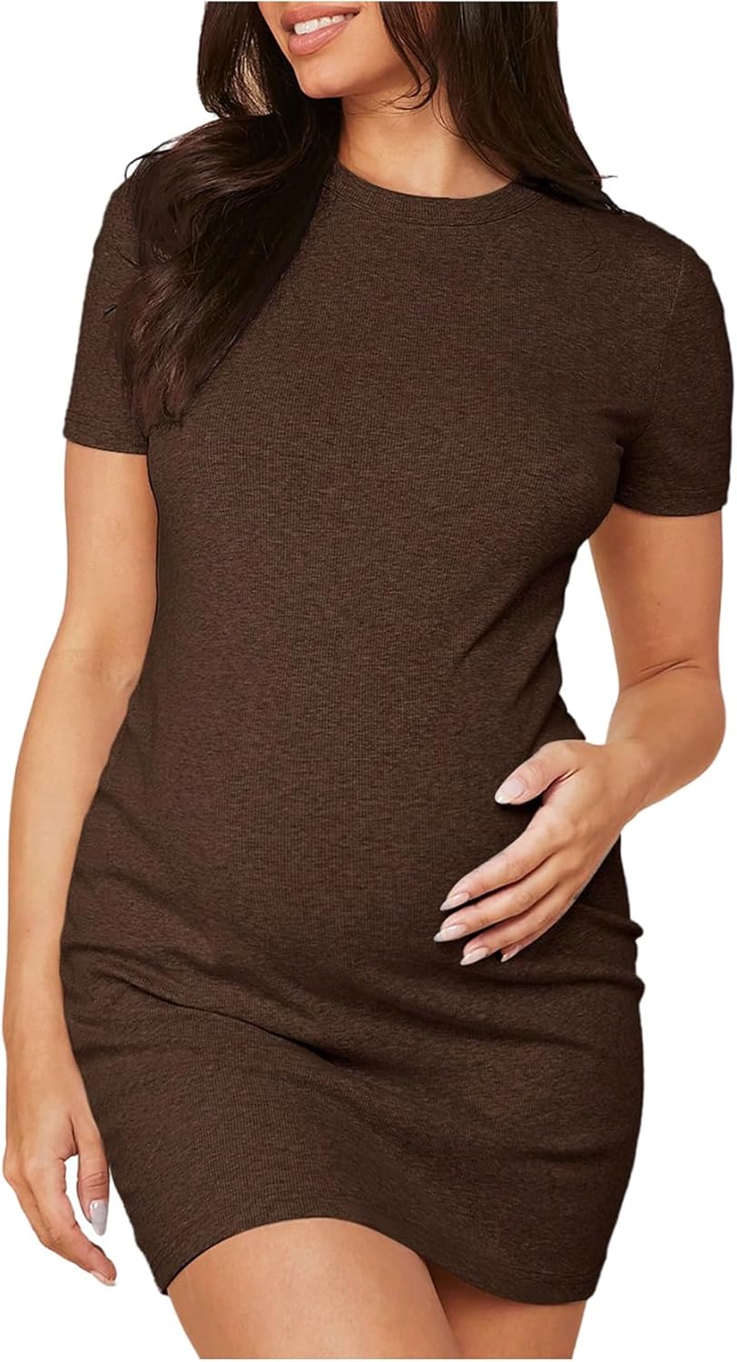 MakeMeChic Women's Maternity Summer Dress Short Sleeve Crew Neck Sundress Casual Work Short Dress